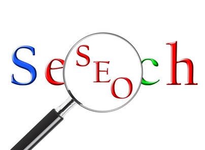 the word search with a magnifying glass over it with SEO inside the lens